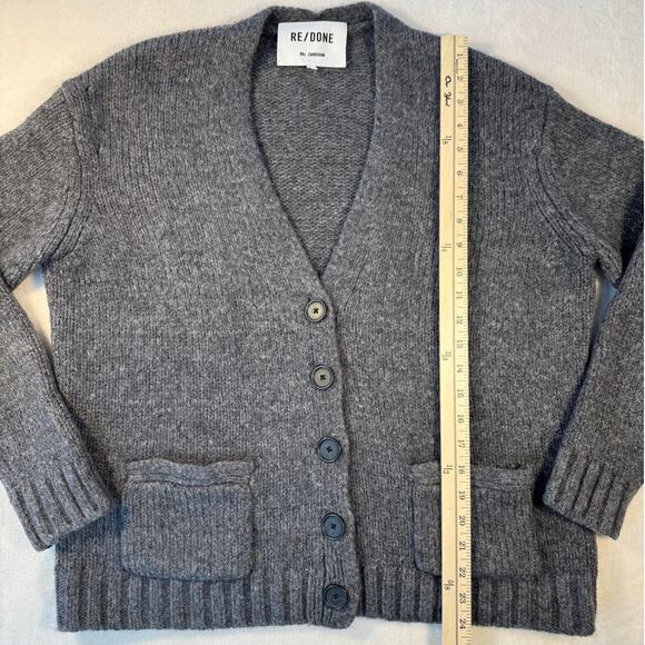 RE/DONE 90's Gray Wool Cardigan Sweater Boyfriend Grandpa Cardi Large - Picture 6 of 7